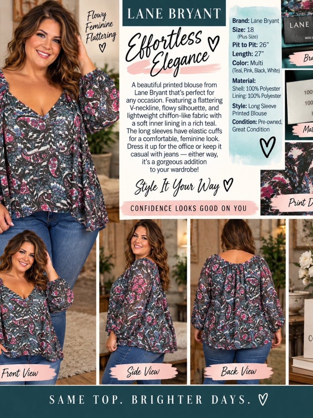 P207 💕 Paisley Perfection Lane Bryant Blouse 💕